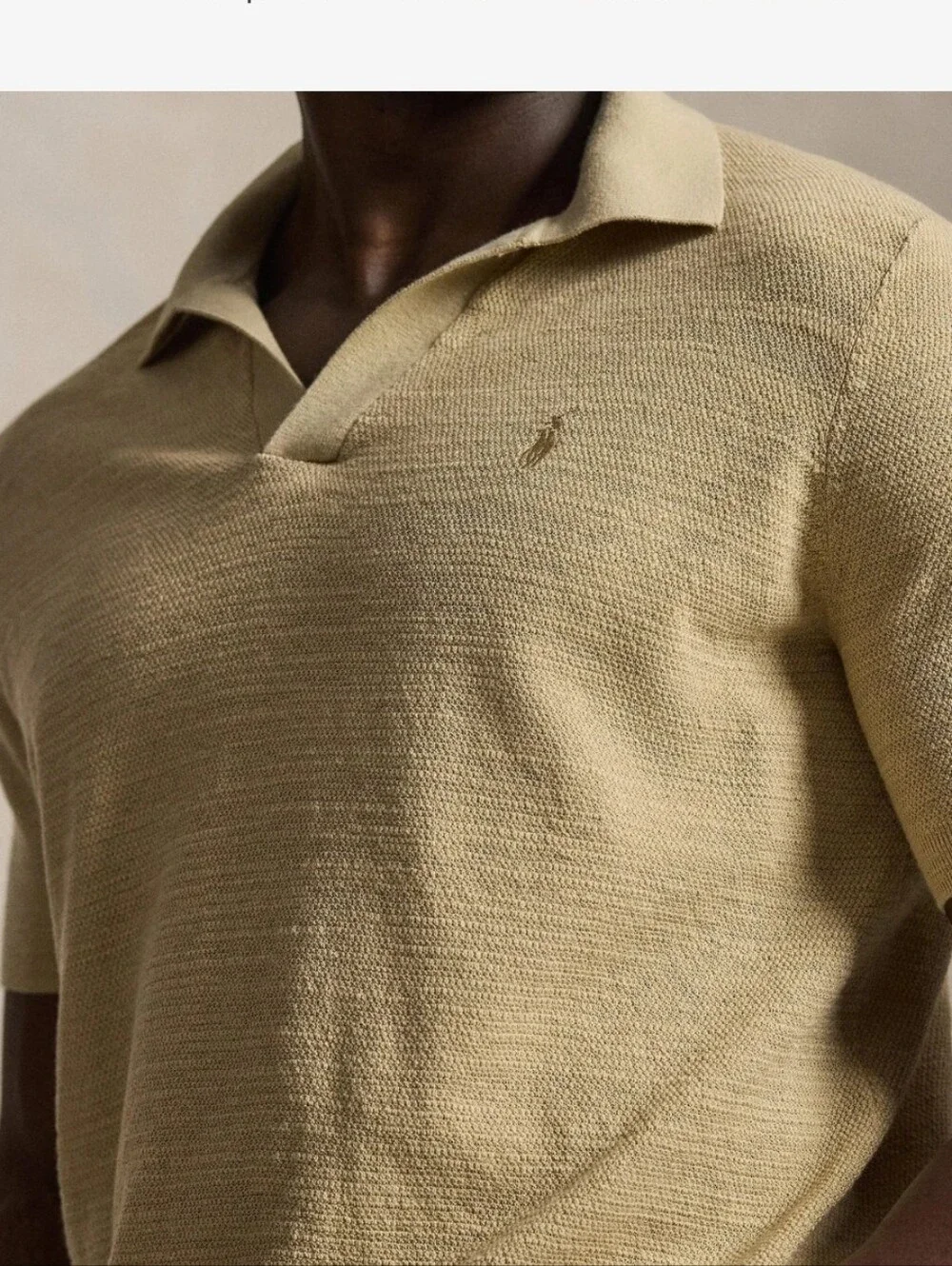 Polo Ralph Lauren Men's Cotton-Linen Johnny-Collar Sweater Tan Medium